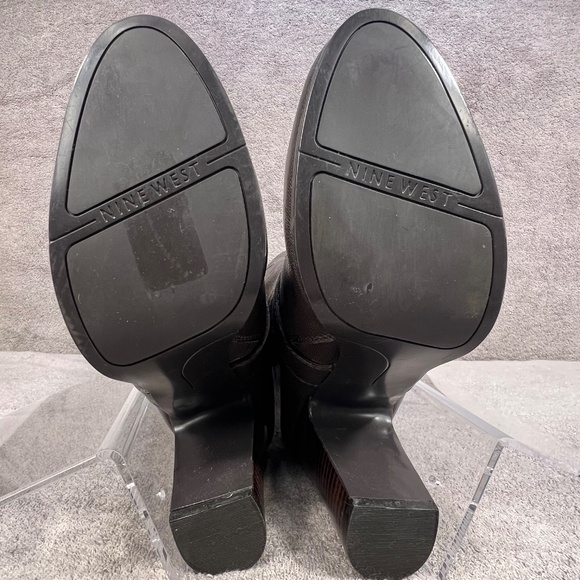 Nine West Millicento Pebbled Leather Heel Full Zip Buckle Knee Boots 10M Brown - Picture 7 of 14